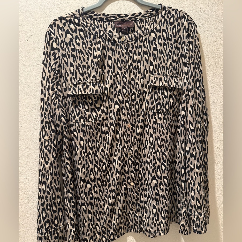 Dana Burchman Leopard Print Long Sleeve Women's Top- Size XL